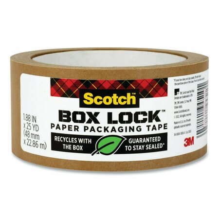 SCOTCH Box Lock Paper Packaging Tape, 3 in. Core, 1.88 in. x 25 yds, Brown 7100282638